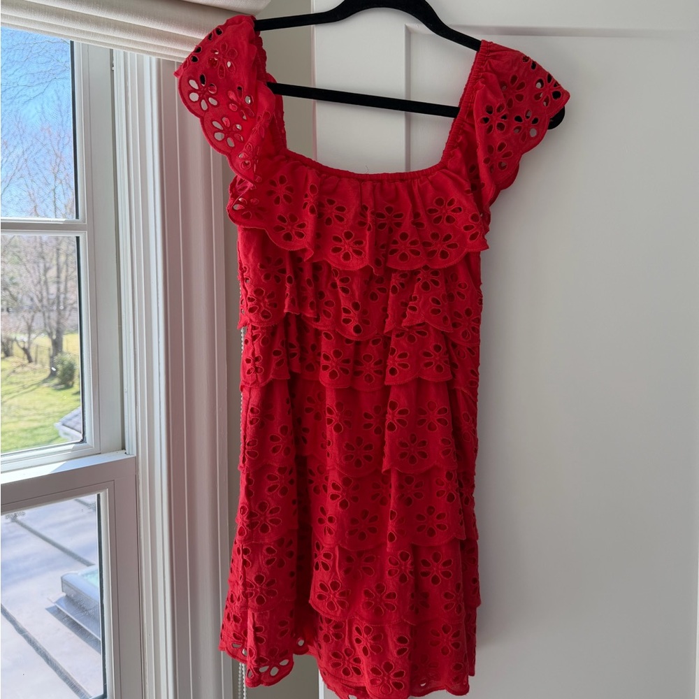 Show Me Your MuMu Red Eyelet Ruffle Mini Dress